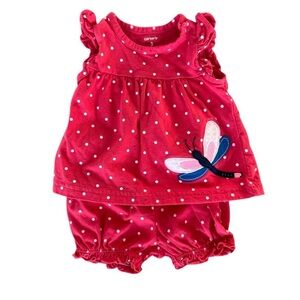 Carter’s Baby Girl Polka Dot Dragonfly Top & Bloomer Set Shorts- Size 3 Months